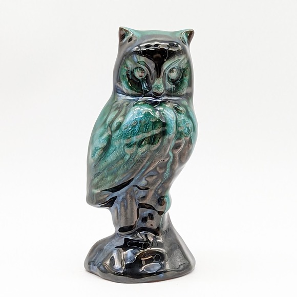 Blue Mountain Pottery Owl Drip Glaze Blue Green Brown Redware Vintage - Picture 13 of 13